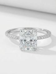Sterling Silver Engagement Ring' with 7x10mm Large Rectangular Cubic Zirconia & Ice Flower Cut Design