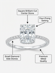Sterling Silver Engagement Ring' with 7x10mm Large Rectangular Cubic Zirconia & Ice Flower Cut Design