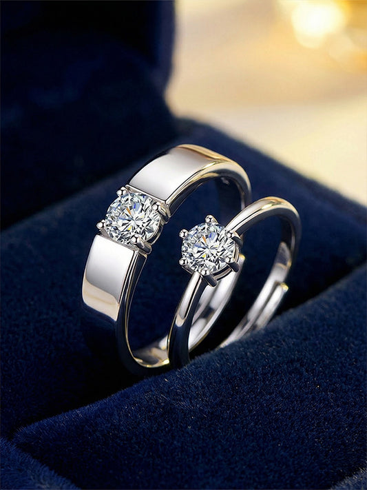 Beloved Selection: Shining Couple Rings‘ Witnessing Unwavering Love Size Adjustable S925