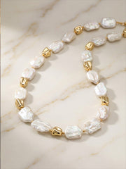 Elegant Baroque Pearl and Gold Accent Pearl Necklace Square Baroque