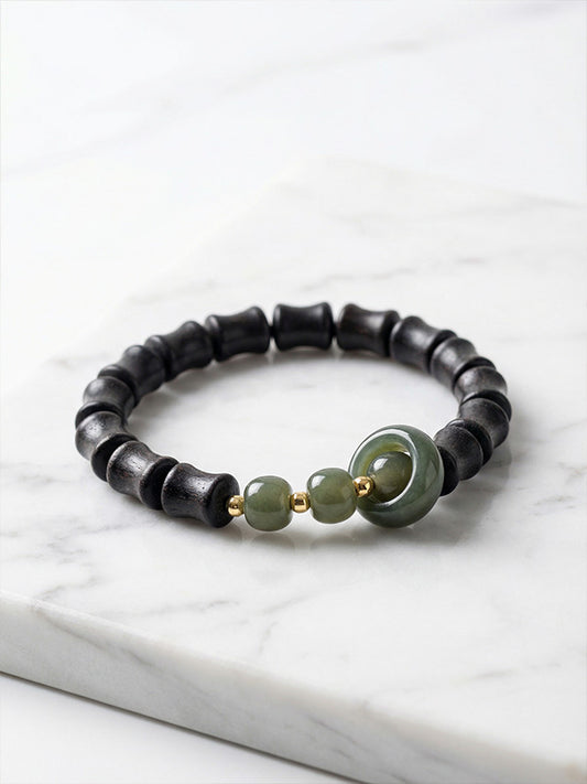 "Four Harmony" Bamboo-Style Incense Bead Bracelet | Agarwood & Sandalwood Calming Aromatherapy