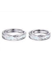 Starlit Embrace Couple Rings Moonlight Vows That Never Part Night Light S925 Silver Adjustable Opening