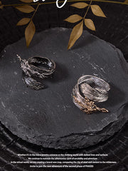 Hip Hop Cool Style Liquid Metal Black-White Feather Couple Rings Adjustable Opening