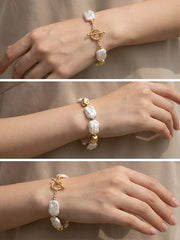 Elegant Baroque Pearl & Gold Bracelet Unique Luxury Accessory