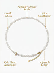 “Small Gold Bead” Freshwater Natural Pearl Collarbone Choker Necklace Modern Luxury Design 3mm