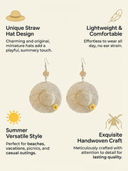 Flower Woven Straw Stud Earrings Elegant Bohemian Beach Holiday Ear Jewelry