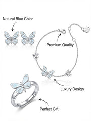 Night-Glow Butterfly Charm Necklace Blue Fantasy Glowing Butterfly Necklace&Ring&Bracelet Set