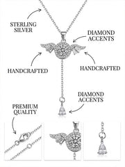 Cupid's Heart Necklace with Fluttering Wings & Sparkling Diamonds S925 Silver