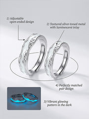 Starlit Embrace Couple Rings Moonlight Vows That Never Part Night Light S925 Silver Adjustable Opening