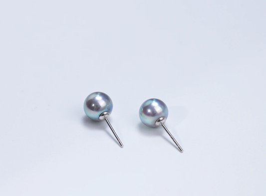 “Castle In The Sky”-Akoya Ginmame Type Earrings  Saltwater Cultured Pearls (6.5mm-7mm)