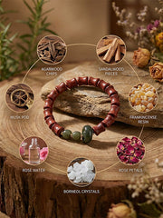 "Huarui Furen" Bamboo-Style Rose Incense Bead Bracelet | Agarwood & Sandalwood Calming Aromatherapy Jewelry