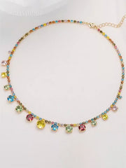 “Candy Diamond” Multi Colored Gemstone Gold Necklace Light Luxury Niche Collarbone Chain