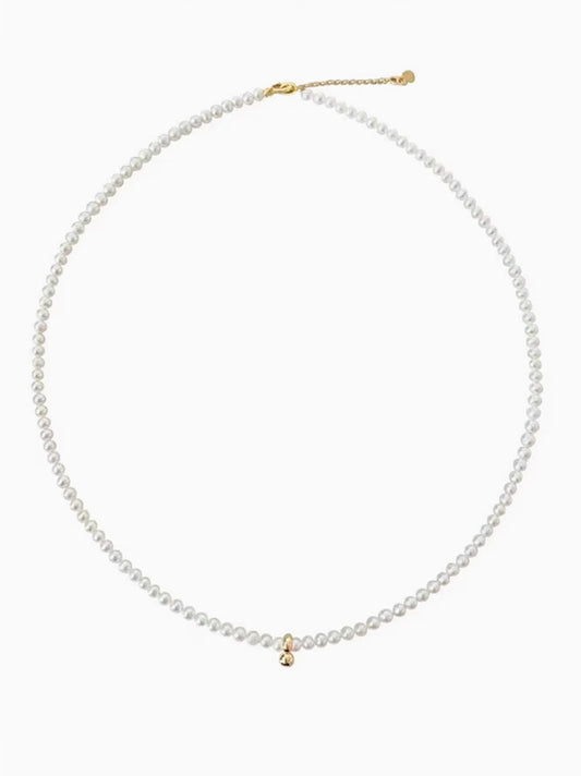 Kalung Choker Tulang Selangka Mutiara Alami Fedoma “Manik Emas Kecil” Desain Mewah Modern 3mm