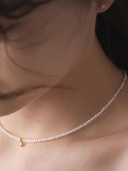 “Small Gold Bead” Freshwater Natural Pearl Collarbone Choker Necklace Modern Luxury Design 3mm