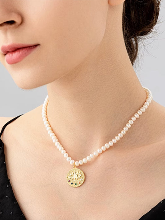 Hermina Athens Evil Eye Freshwater Pearl Choker Necklace for Women - Premium Collarbone Jewelry