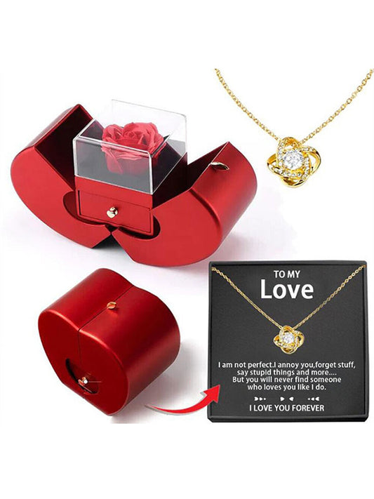 Hot-selling Red Rose Jewelry Box with a Metallic Necklace Anniversary Gift For Girlfriend