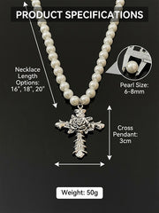 Vintage Pearl Cross Necklace Multilayer Pearl Cross