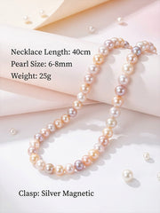 Color Freshwater Pearl Necklace S925 Silver Candy Mixed Color Bead Chain Natural Pearl Clavicle Necklace Women 7-8mm