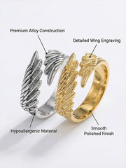 Angel's Wings Couple Rings S925 Silver Adjustable Opening