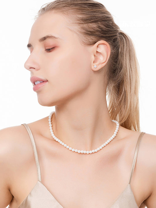 Freshwater Cultured Pearls Necklace Aurora Series Pure White AAA-Grade（8mm-9mm）