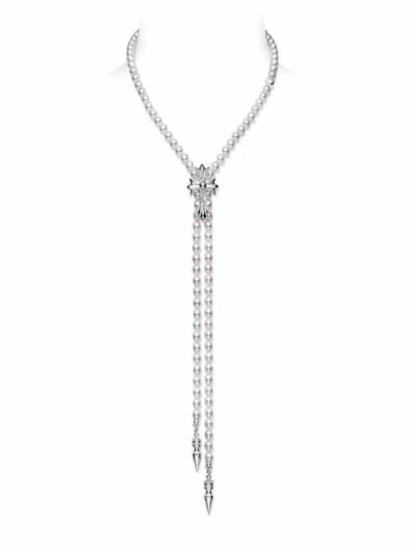 “Chrome Hearts Inspired” Freshwater Cultured Pearl Necklace Sterling Silver Material 4 - 5mm