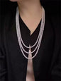 Kalung Mutiara Air Tawar Budidaya Rantai Sweater Tiga Lapis dengan Berlian Berkilau 4 - 5mm