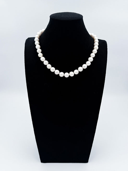 “Aurora Series” Freshwater Cultured Pearls Necklace Pure White Sycee AAAAA-Grade（10mm-11mm）