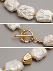 Elegant Baroque Pearl and Gold Accent Pearl Necklace Square Baroque