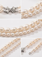 Rice Shaped Double-layer Freshwater Pearl Necklace Small Fragrance Style Necklace Fashionable Jewelry Gift for Girlfriend