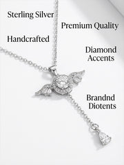 Cupid's Heart Necklace with Fluttering Wings & Sparkling Diamonds S925 Silver