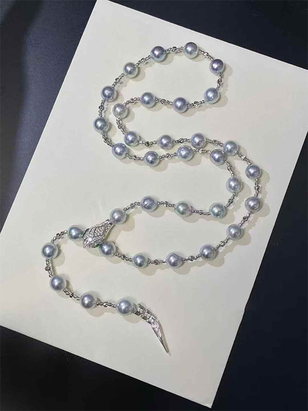 Cultured Freshwater Baroque Pearl Necklace Snake Shape Sterling Silver Material Limited Edition 8 - 9mm