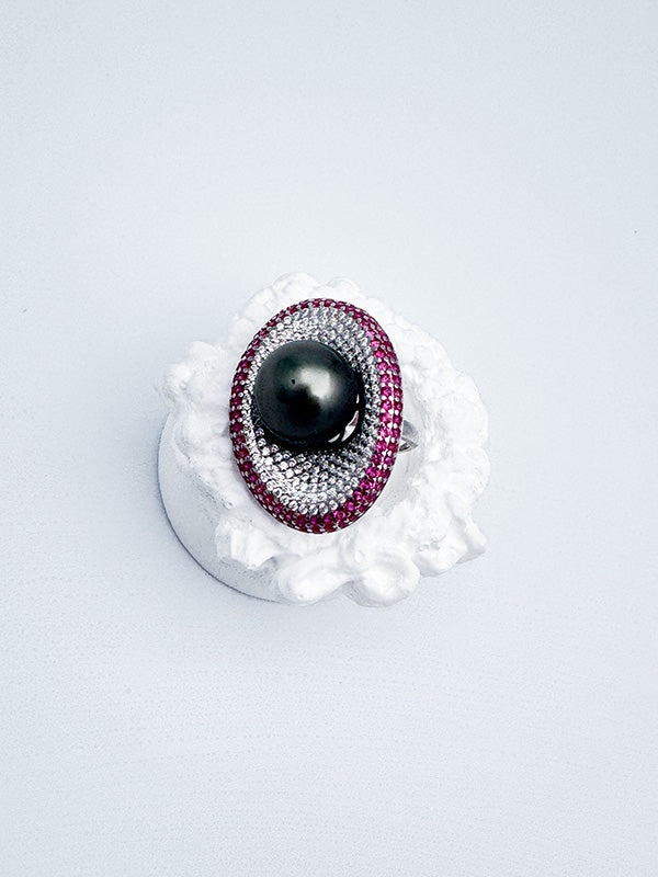 “Devil's Eye”-Rings Tahitian Saltwater Cultured Pearls Clam Shell Series（11mm-12mm）