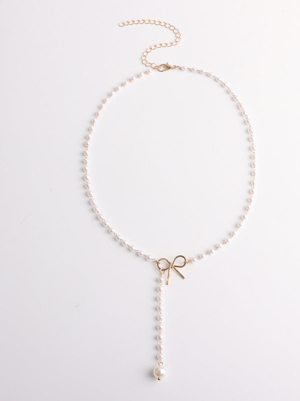 Victorian Revival Necklace Pavé Butterfly Bow with Pearl Strand Layering