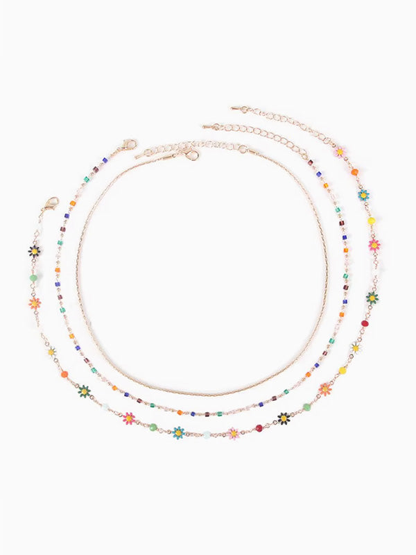 Summer Dopamine Rush- Multi-layered Colorful Crystal Beaded Daisy Necklace Elegant and Unique Layered Collarbone Chain