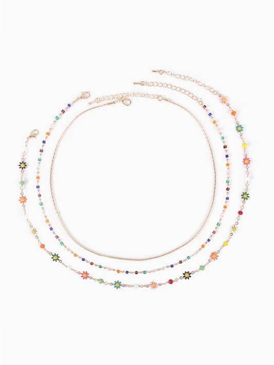 Summer Dopamine Rush- Multi-layered Colorful Crystal Beaded Daisy Necklace Elegant and Unique Layered Collarbone Chain