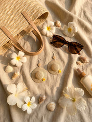 Flower Woven Straw Stud Earrings Elegant Bohemian Beach Holiday Ear Jewelry