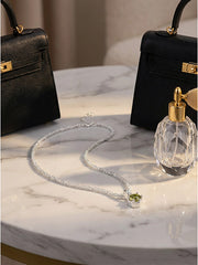 Rare Green Diamond Embedded Pearl Necklace