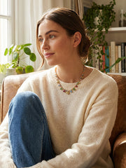 “Candy Diamond” Multi Colored Gemstone Gold Necklace Light Luxury Niche Collarbone Chain