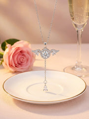 Cupid's Heart Necklace with Fluttering Wings & Sparkling Diamonds S925 Silver
