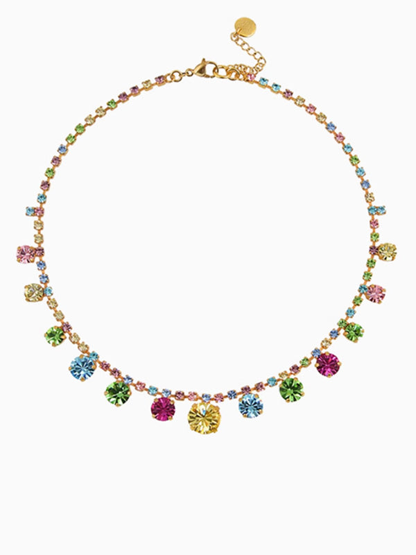 “Candy Diamond” Multi Colored Gemstone Gold Necklace Light Luxury Niche Collarbone Chain