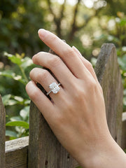Sterling Silver Engagement Ring' with 7x10mm Large Rectangular Cubic Zirconia & Ice Flower Cut Design