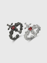 Gothic Dark Cross Couple Rings Adjustable Opening
