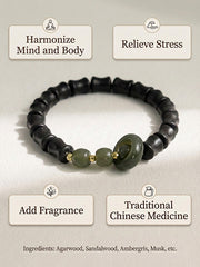 "Four Harmony" Bamboo-Style Incense Bead Bracelet | Agarwood & Sandalwood Calming Aromatherapy