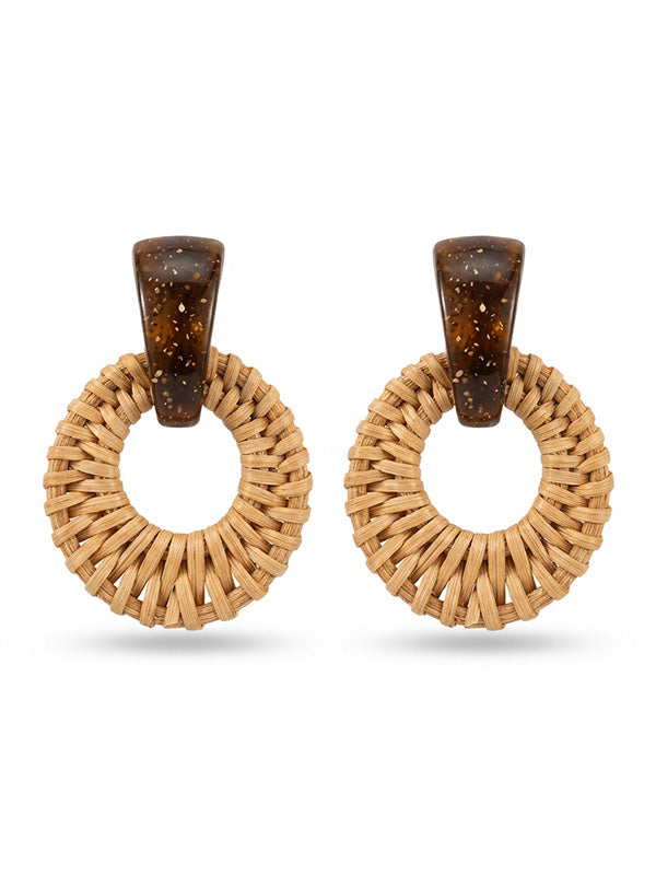 French Retro Rattan Woven Earrings Niche Elegant Bohemian Jewelry for Beach Vacation