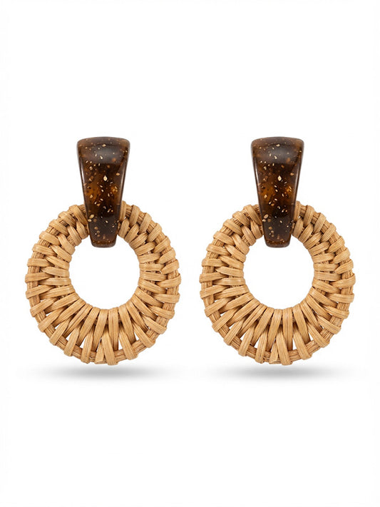 French Retro Rattan Woven Earrings Niche Elegant Bohemian Jewelry for Beach Vacation