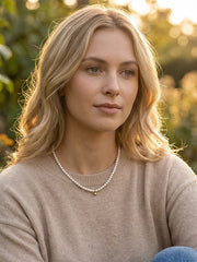 “Small Gold Bead” Freshwater Natural Pearl Collarbone Choker Necklace Modern Luxury Design 3mm