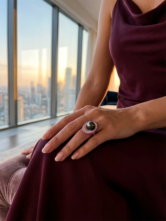 “Devil's Eye”-Ring' Tahitian Saltwater Cultured Pearls Clam Shell Series（11mm-12mm）