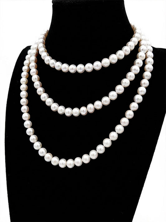 “Crown Jewelry” Freshwater Aquaculture "Seedless Pearl" Lengthened "Sweater Necklace"S925 Silver（8mm-9mm）Three