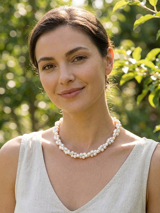 “Crown Jewelry” Freshwater Aquaculture "Seedless Pearl" Lengthened "Sweater Necklace"S925 Silver（8mm-9mm） Intertwined