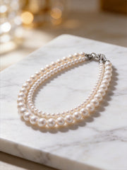 Elegant Pearl Necklace with Double Layer Design Stylish Versatile 4-5mm & 8-9mm